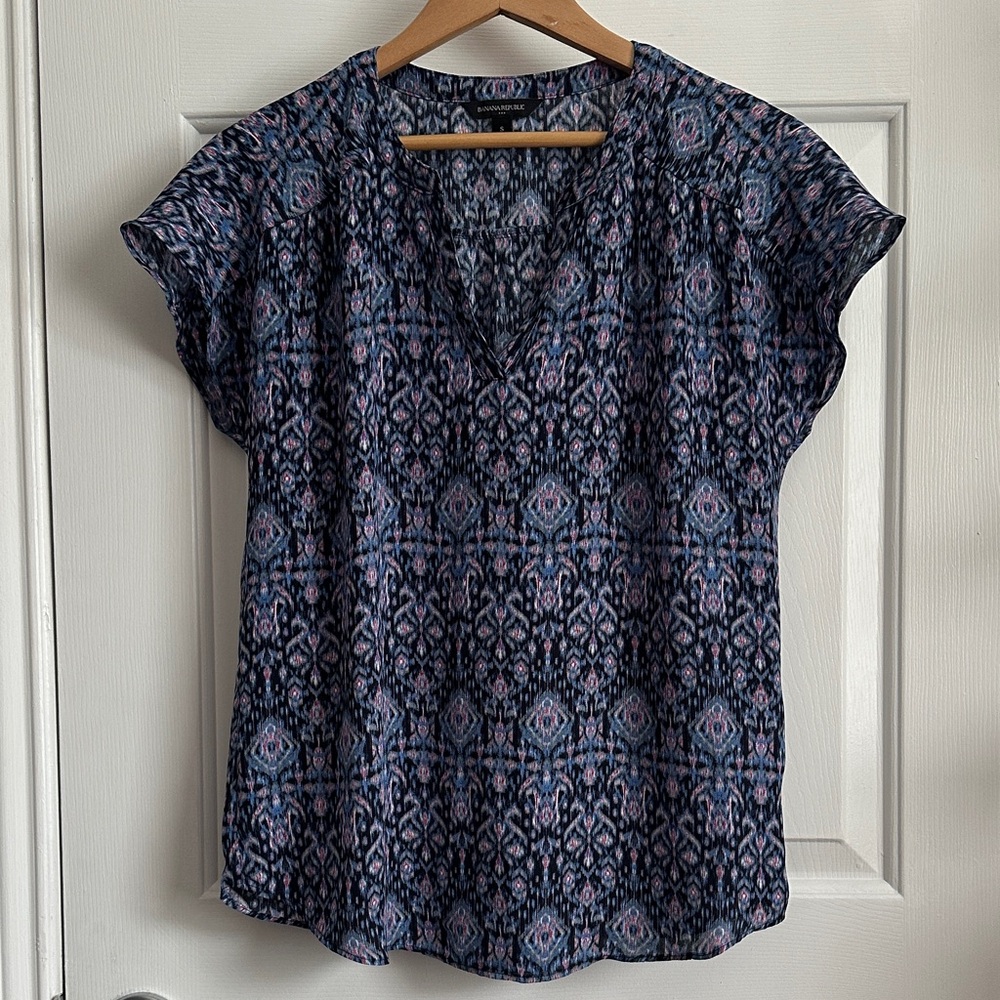 Banana Republic Geometric Blue and Pink Blouse